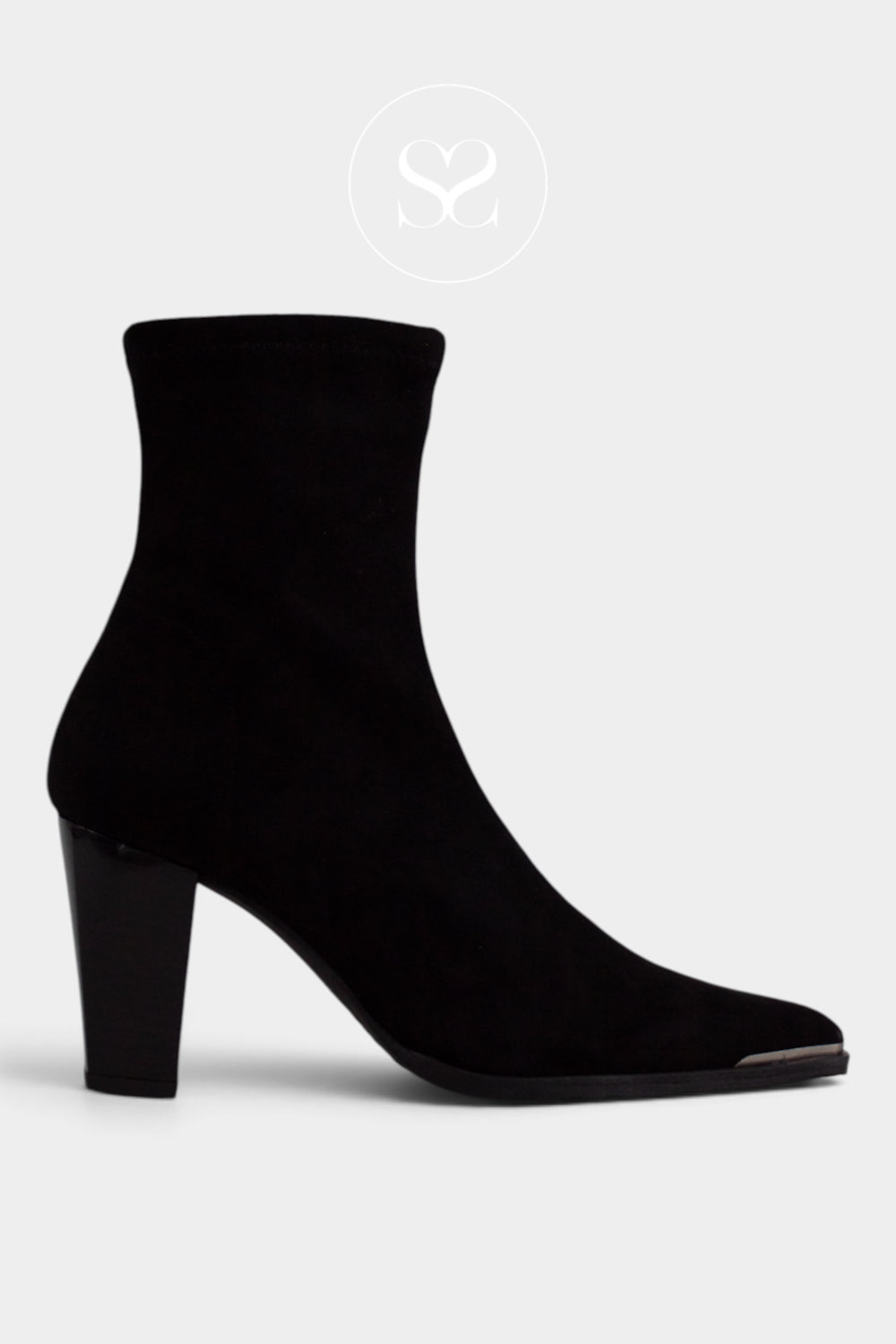 Miss Elastic Black Suede Pointed Heeled Sock Boots - 75386