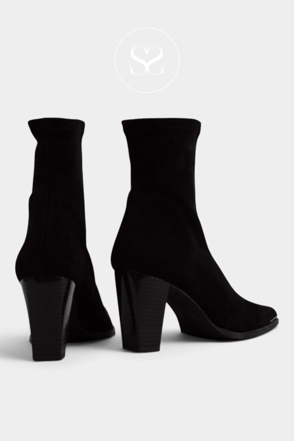 Miss Elastic Black Suede Pointed Heeled Sock Boots - 75386