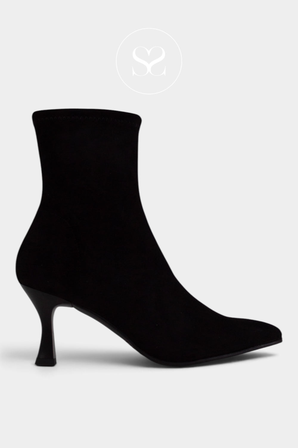 Miss Elastic Black Suede Pull-on Sock Boots — 78042