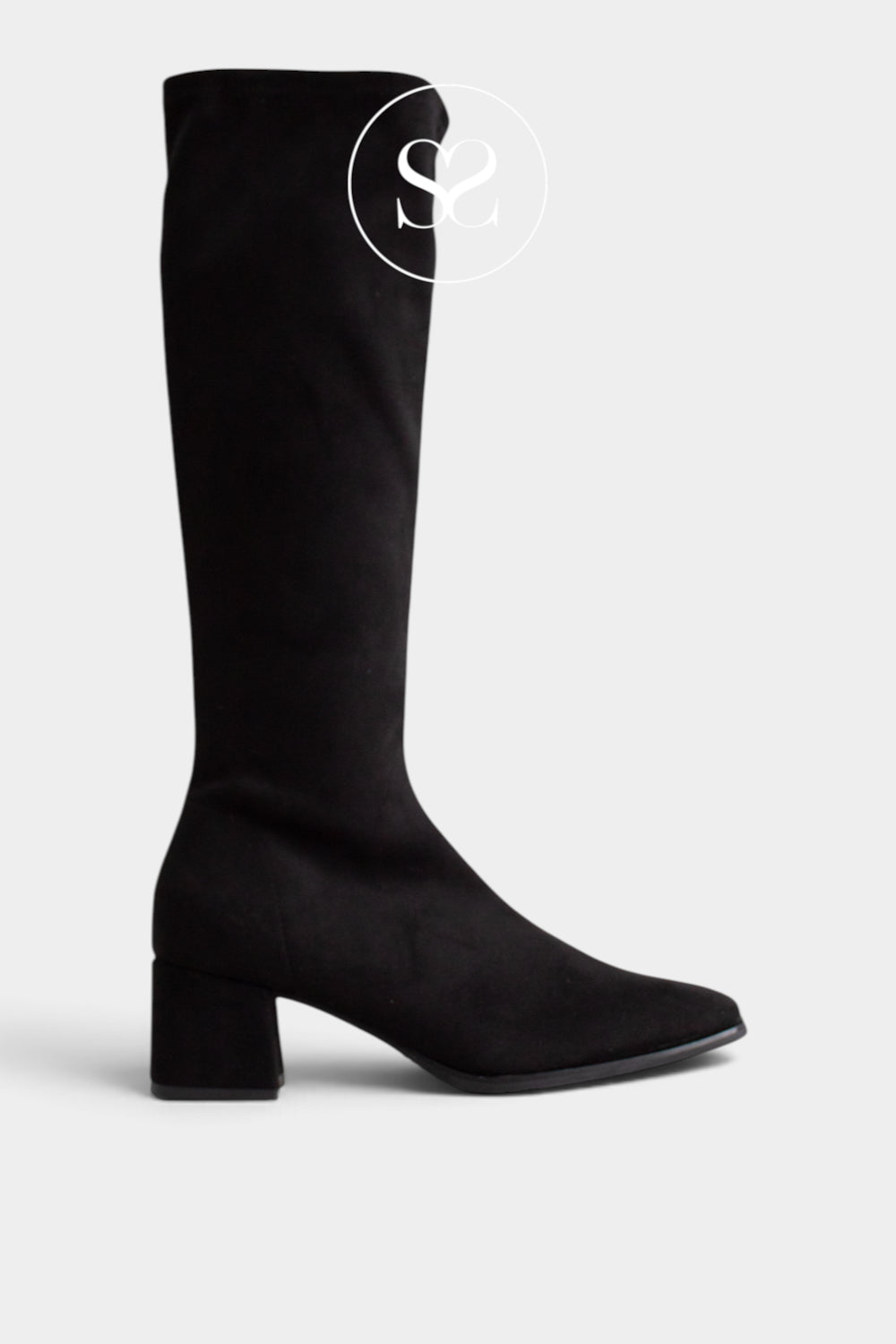 Miss Elastic Black Suede Heeled Knee High Boots - 75310