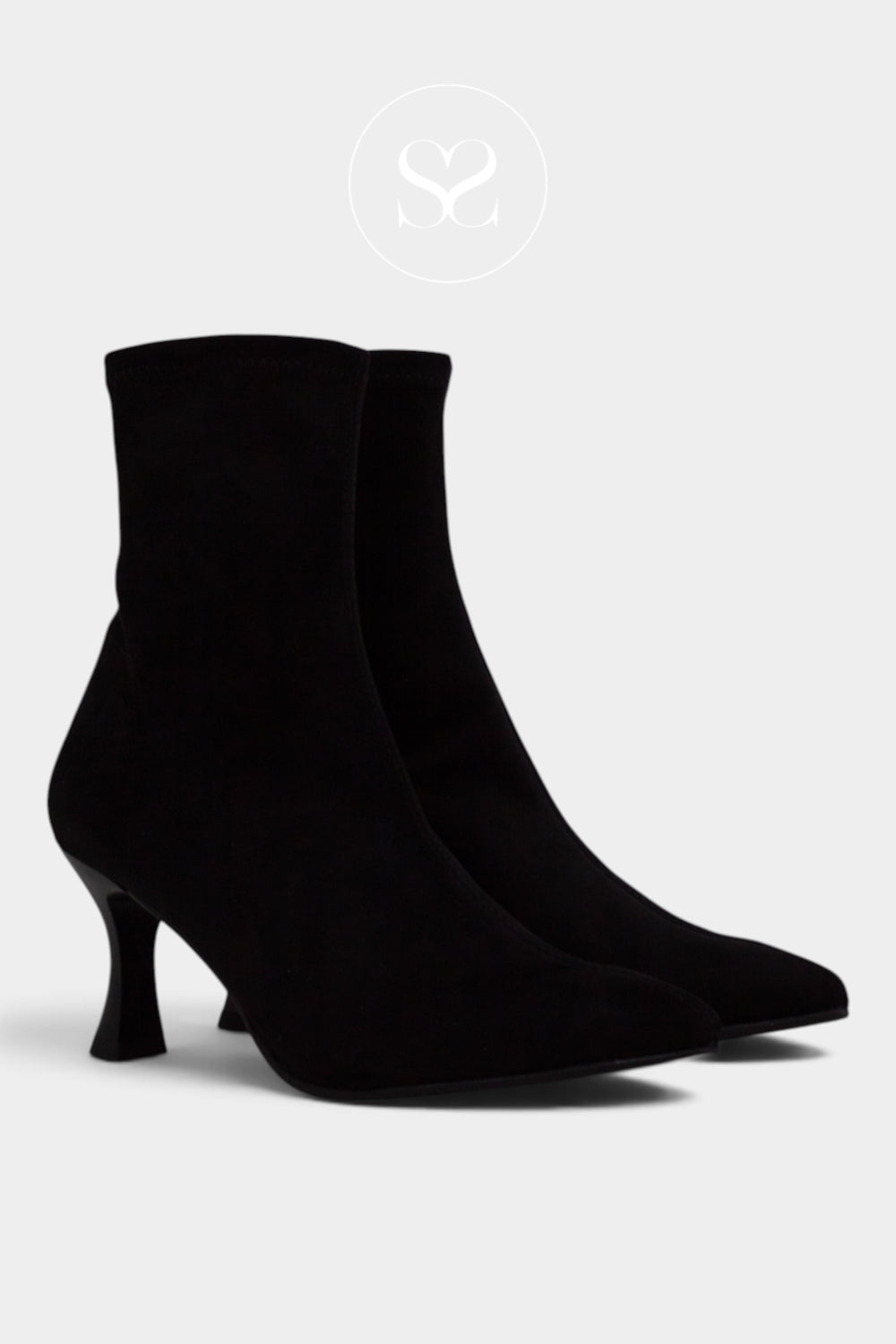 Miss Elastic Black Suede Pointed toe Sock Boots — 78042