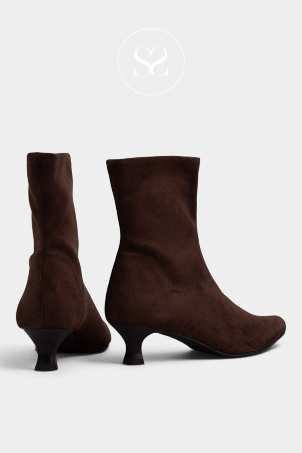 Miss Elastic Dark Brown kitten heel ankle boots