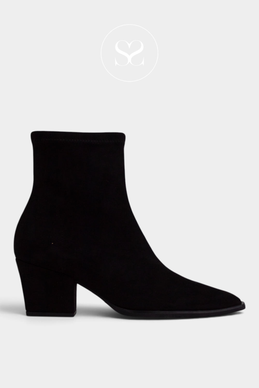 Miss Elastic Black Suede Western Style Sock Boots - 75376