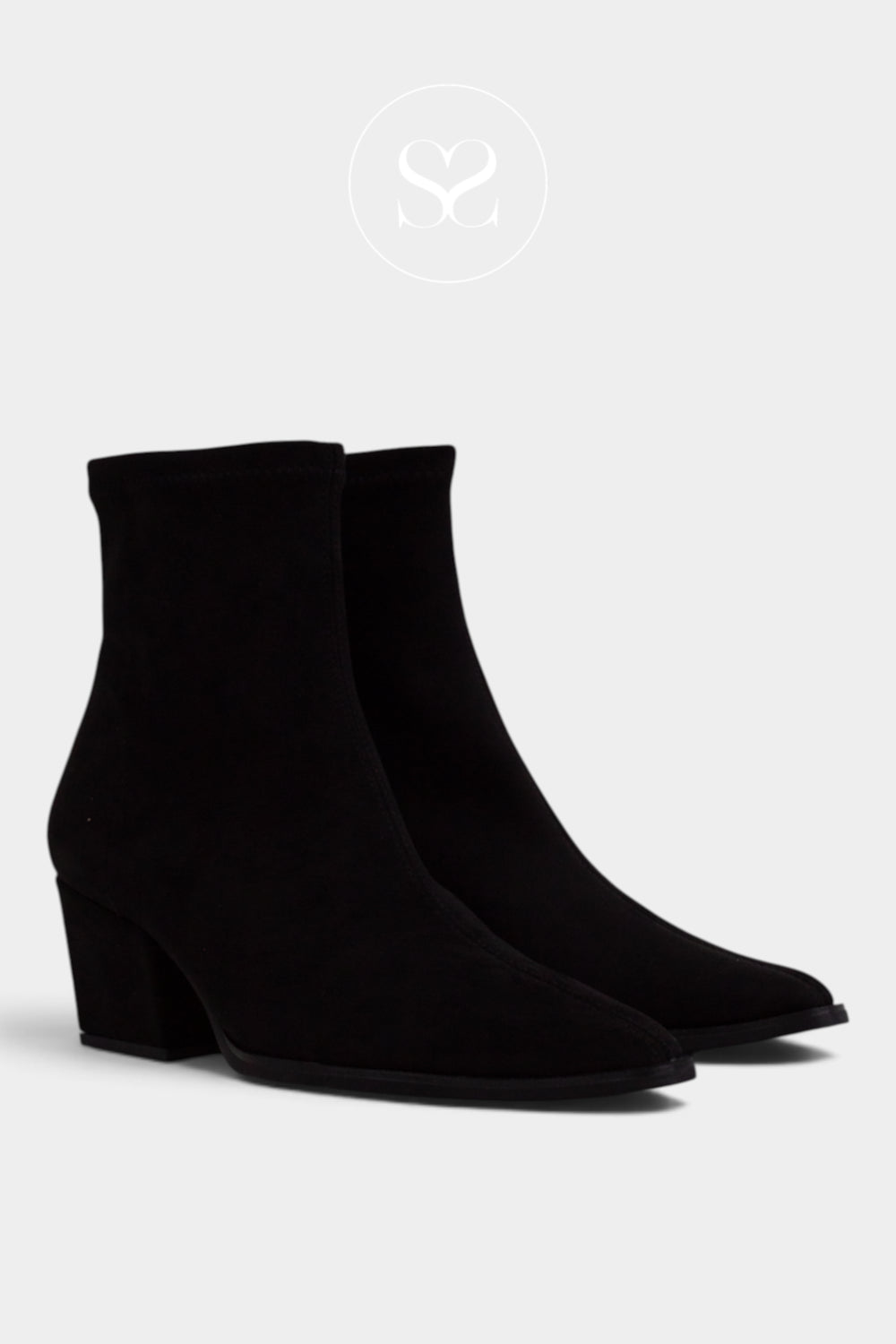 Miss Elastic Black Suede Western Style Sock Boots - 75376