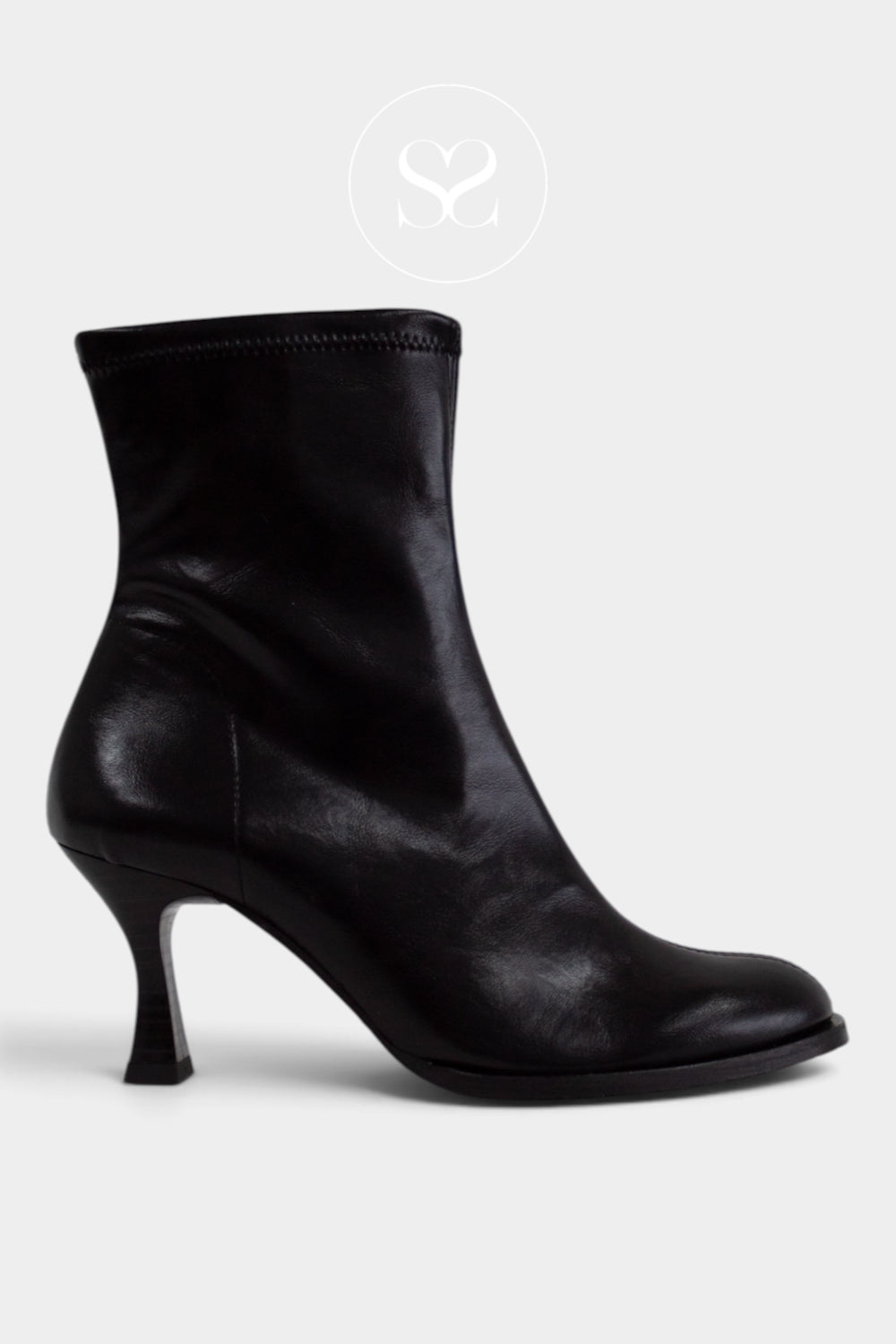 Miss Elastic Black Heeled Sock Boots — 75341