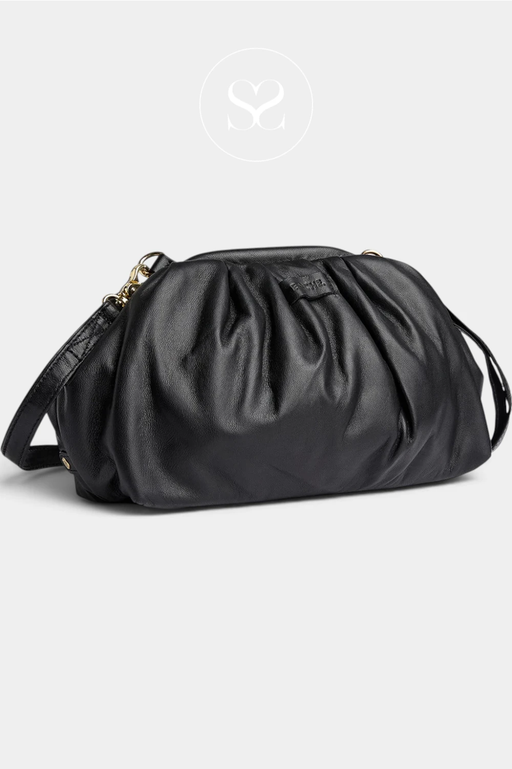 Depeche Black Leather Ruched Pouch Clutch Bag - 17314