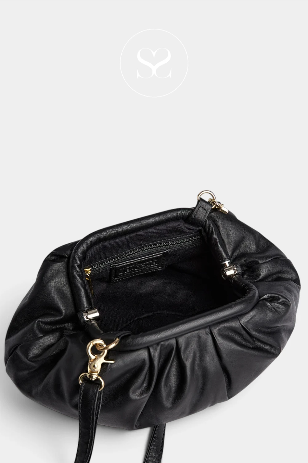 Depeche Black Leather Ruched Pouch Clutch Bag - 17314