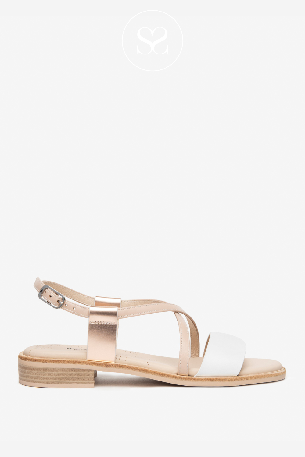 Nero Giardini e410462d White and rose gold flat leather sandals