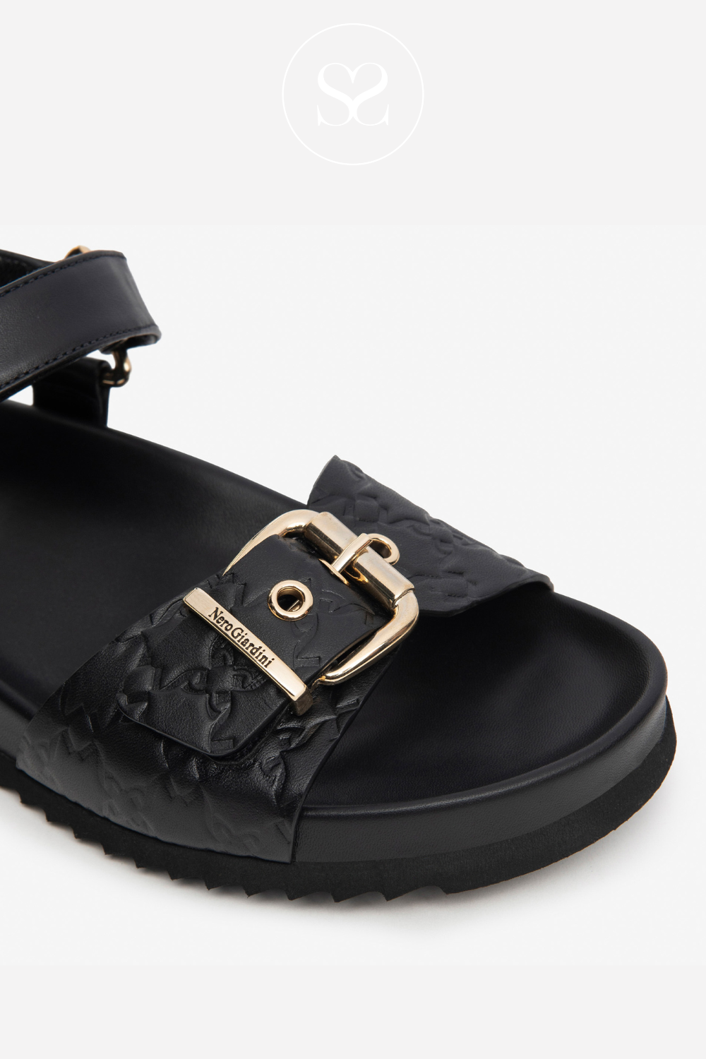 Black Velcro strap sandals with gold buckle from Nero Giardini for Women