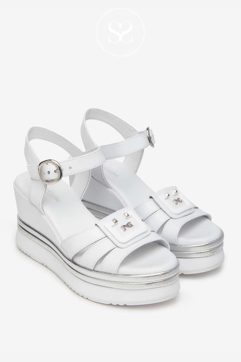 Nero Giardini e410570d wedge sandals for women in white leather