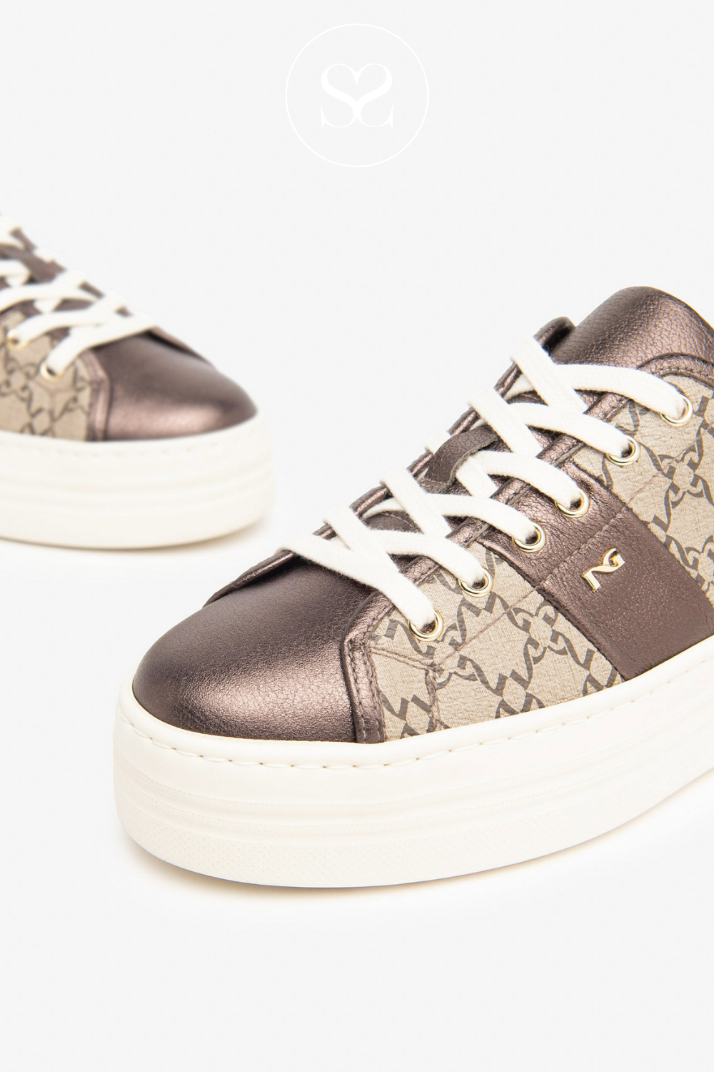 NERO GIARDINI I411614D DARK BROWN BEIGE LEATHER CHUNKY TRAINERS