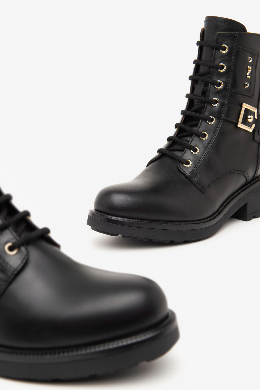 NERO GIARDINI I411881D BLACK LEATHER MILITARY BOOTS BIKER STYLE GOLD