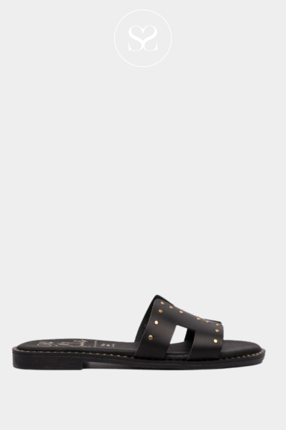 OHMYSANDALS 5576 BLACK LEATHER SLIDER SANDALS WITH SLIGHT BLOCK HEEL