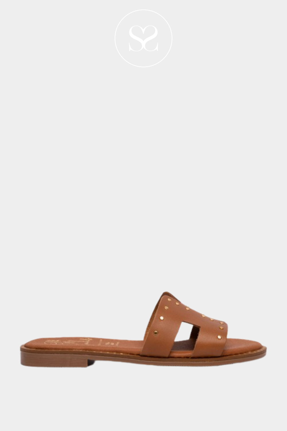 OHMYSANDALS 5576 TAN LEATHER SLIDER SANDALS WITH SLIGHT BLOCK HEEL 