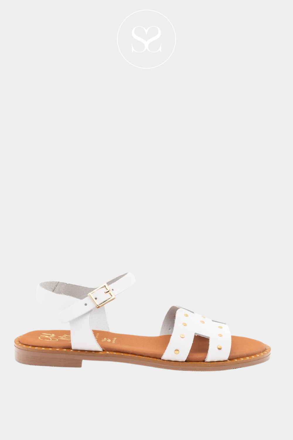 OHMYSANDALS 5577 WHITE LEATHER BLOCK HEEL FLAT SANDALS