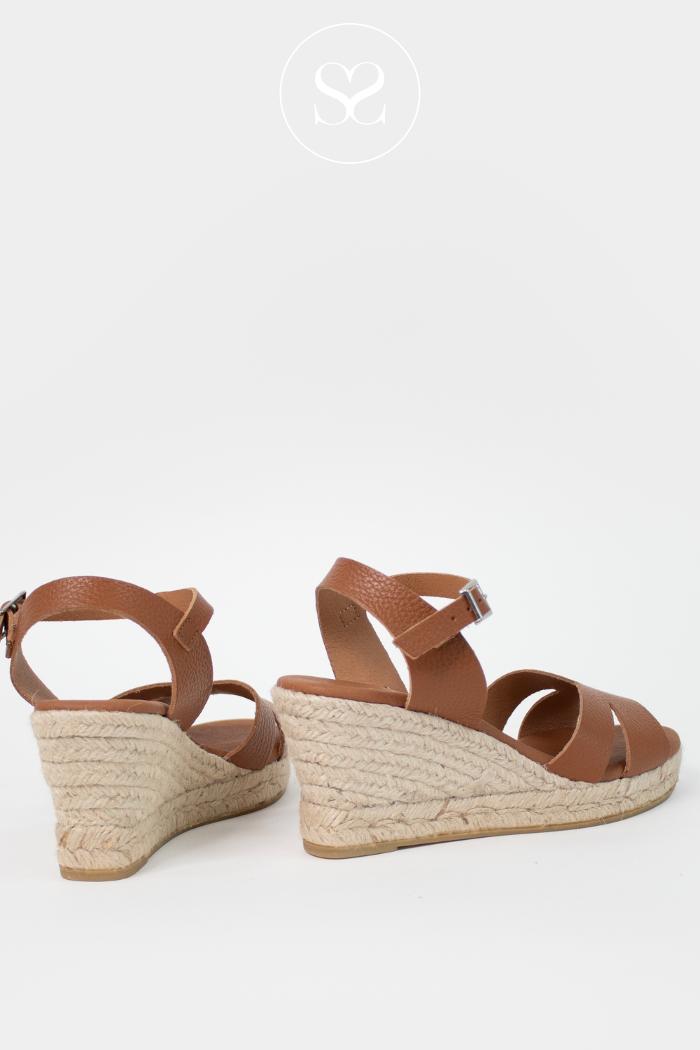 OH MY SANDALS 5742 TAN LEATHER WEDGE SUMMER SANDALS WITH SOFT CUSHIONED SOLE AND HIGH WEDGE AND ADJUSTABLE ANKLE STRAP