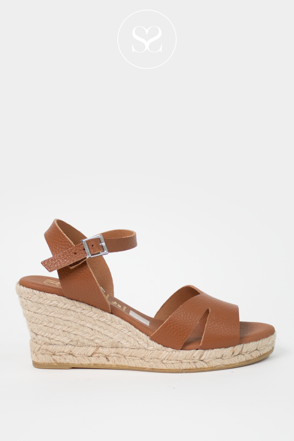 OH MY SANDALS 5742 TAN LEATHER WEDGE SUMMER SANDALS WITH HIGH WEDGE AND ADJUSTABLE ANKLE STRAP
