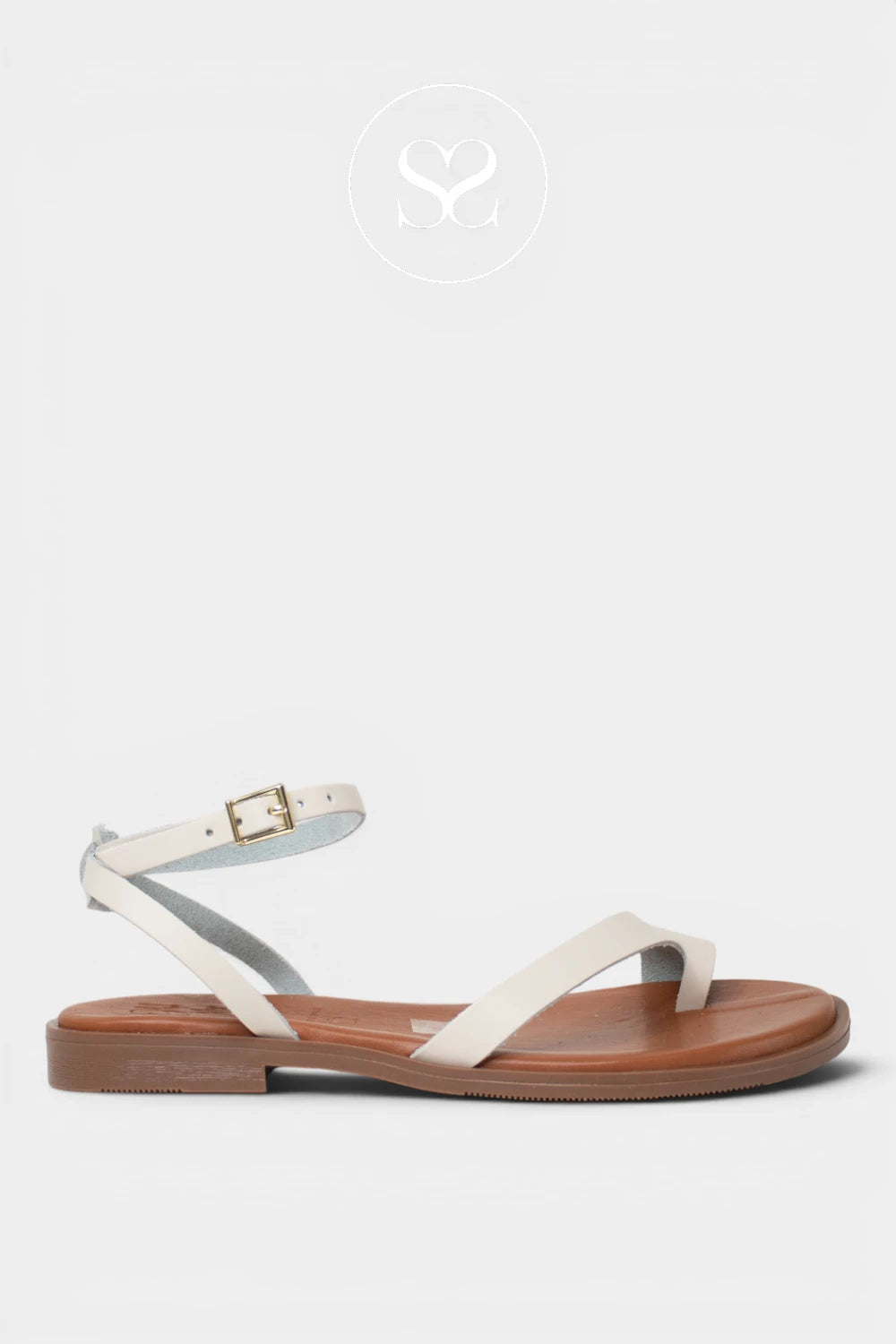 comfortable off white leather sandals with ankle strap and toe loop from Oh My Sandals SS2026