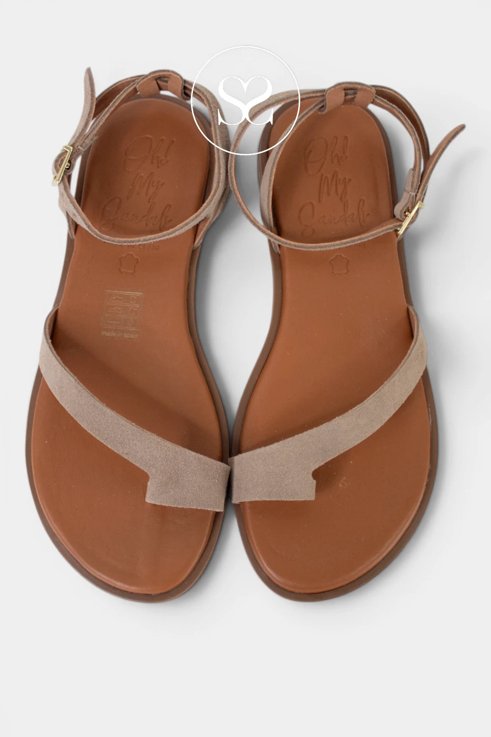 Flat brown suede sandals for women from Oh My Sandals in Ireland