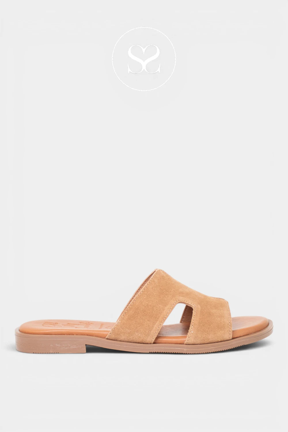 Flat tan suede slider sandals in Ireland