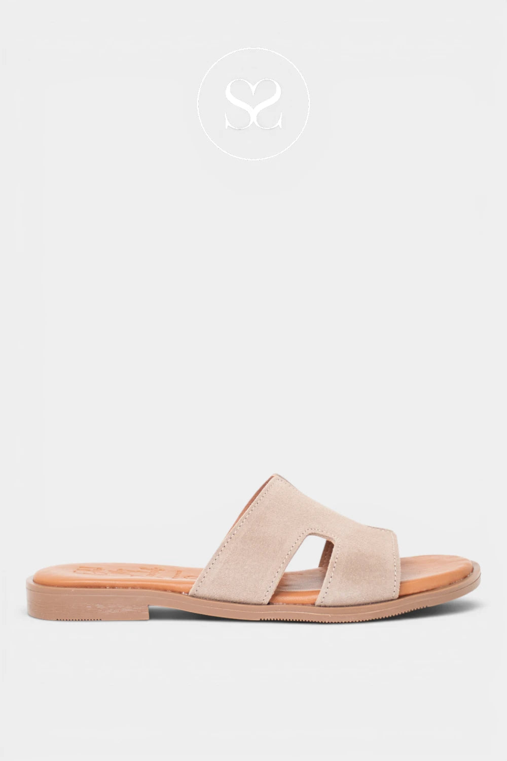 Taupe flat suede sliders from Oh My Sandals in Ireland