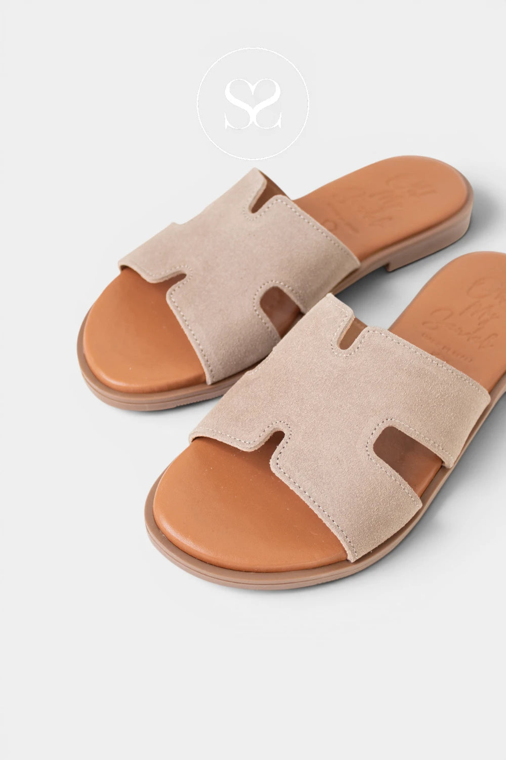 Taupe suede slider sandals from Oh My Sandals