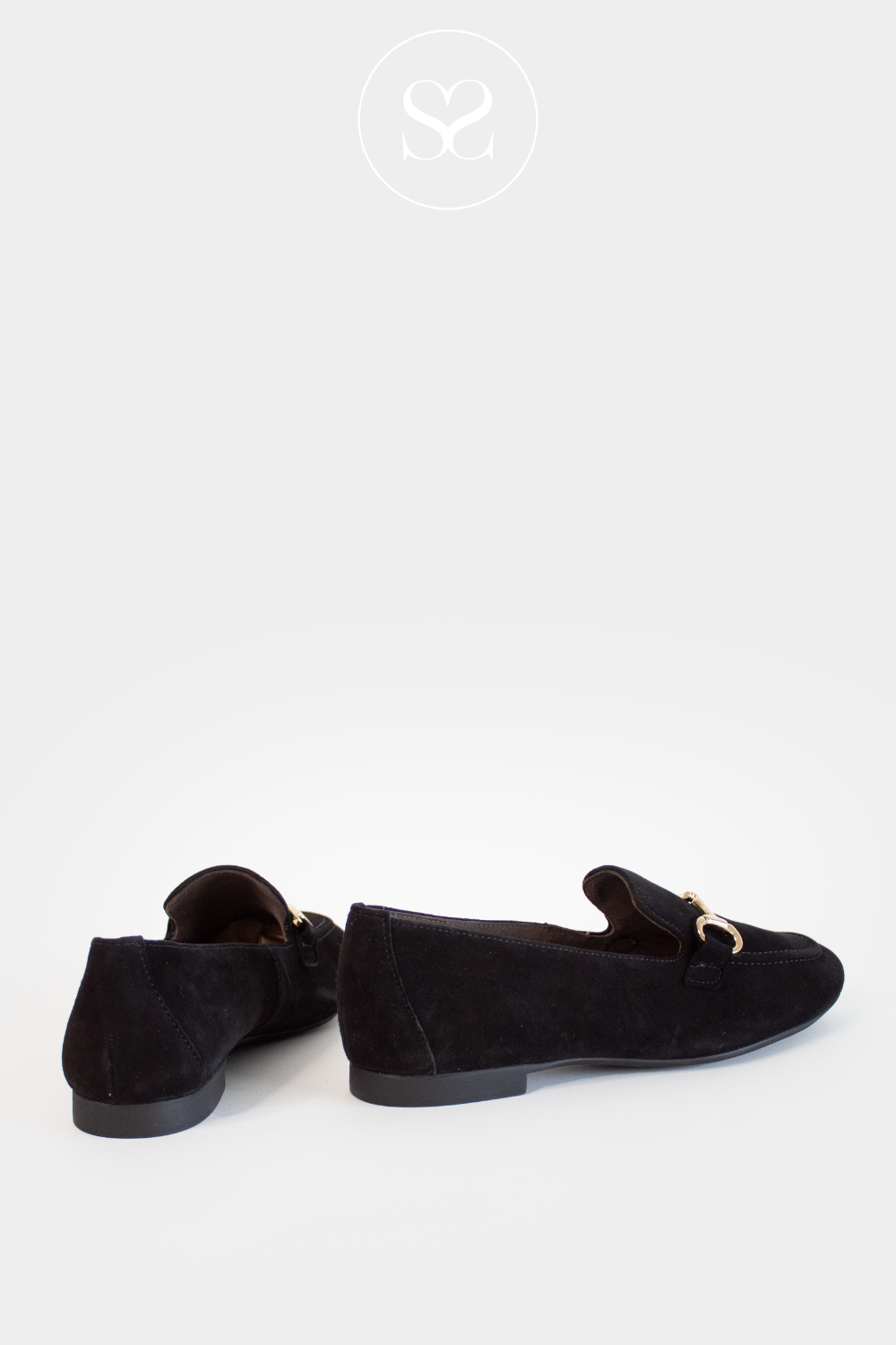 PAUL GREEN 2596 BLACK SUEDE LOAFERS WITH GOLD BUCKLE DETAIL