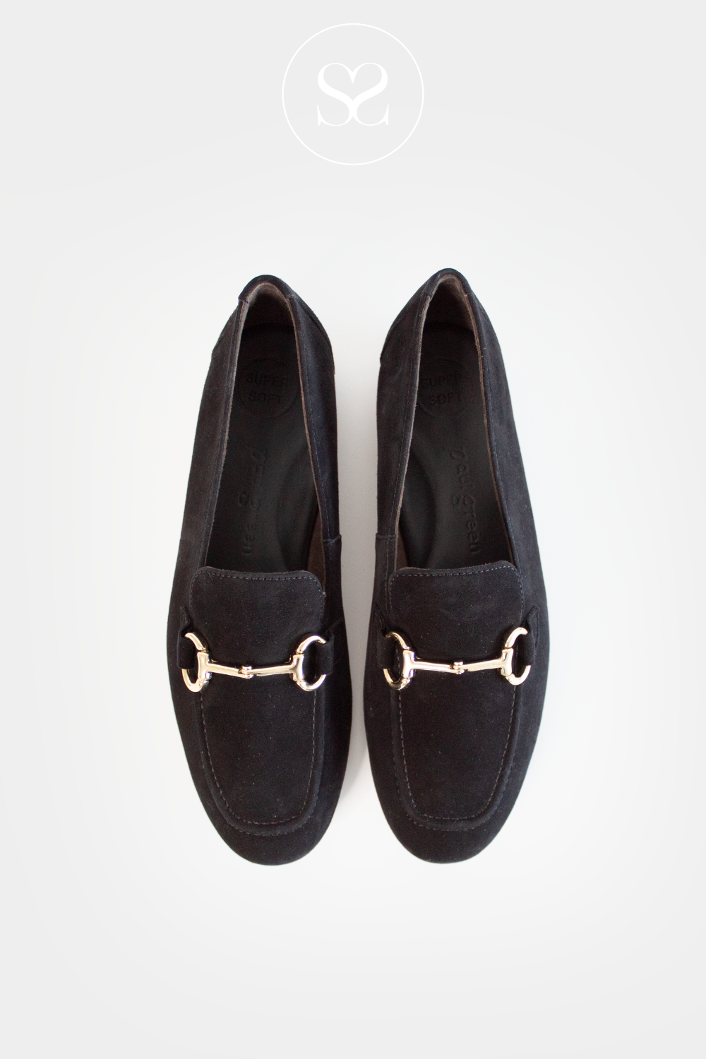 PAUL GREEN 2596 BLACK SUEDE LOAFERS WITH GOLD BUCKLE DETAIL