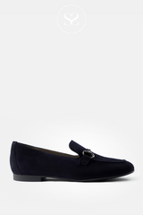 PAUL GREEN 2596 NAVY SUEDE FLAT LOAFER WITH SILVER BUCKLE