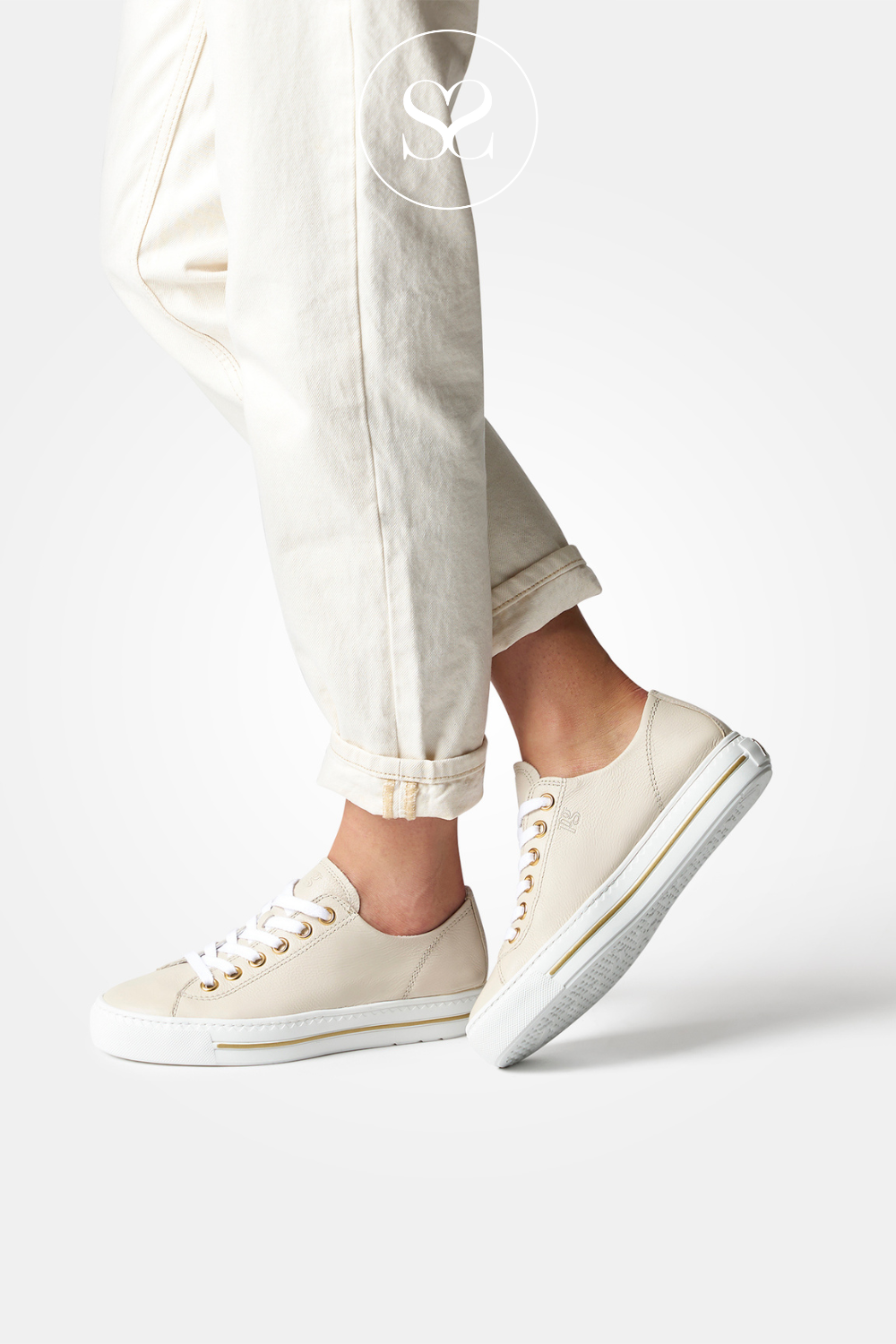 PAUL GREEN 4704 - CREAM LEATHER TRAINERS