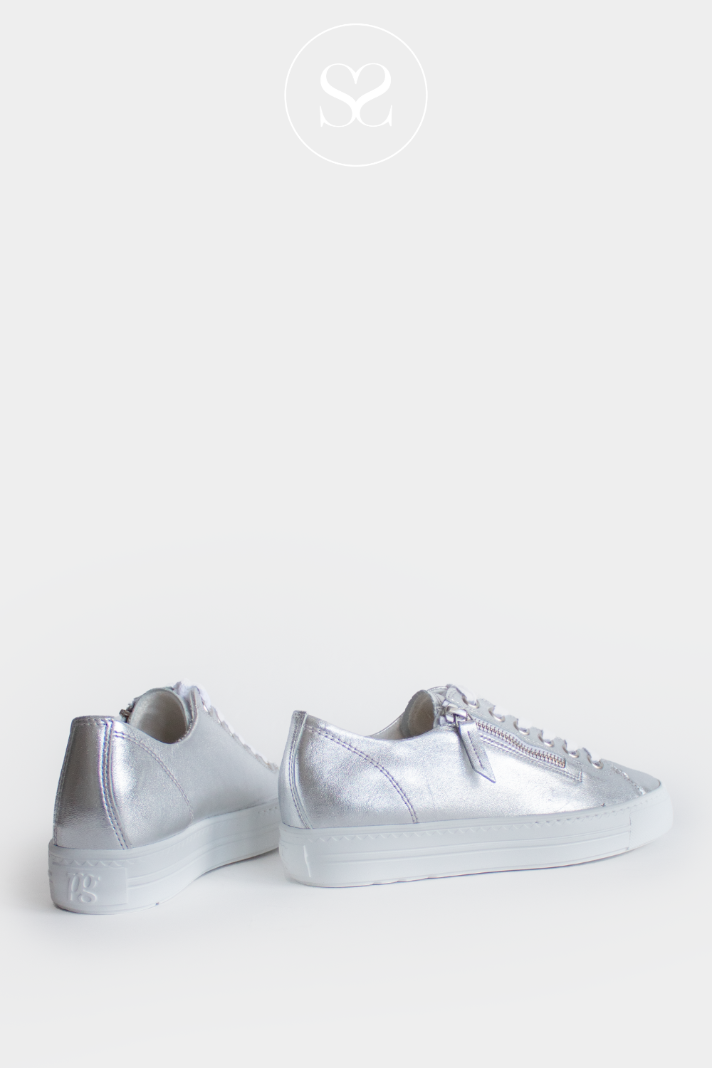 PAUL GREEN 5206 SILVER LEATHER FLATFORM TRAINERS
