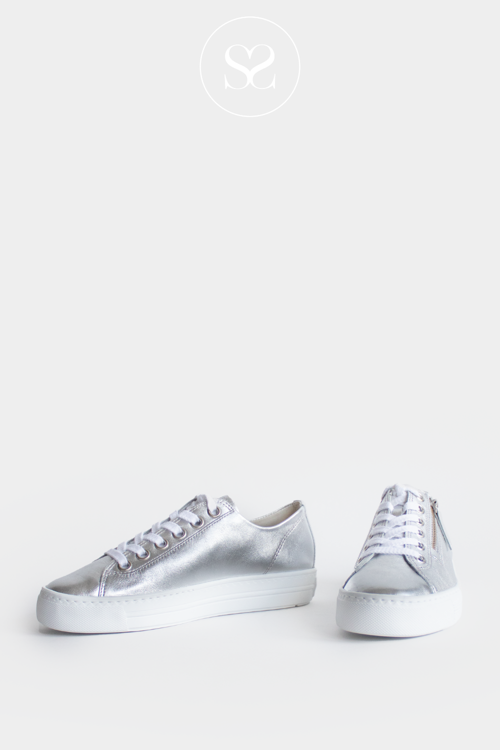 PAUL GREEN 5206 SILVER LEATHER FLATFORM TRAINERS