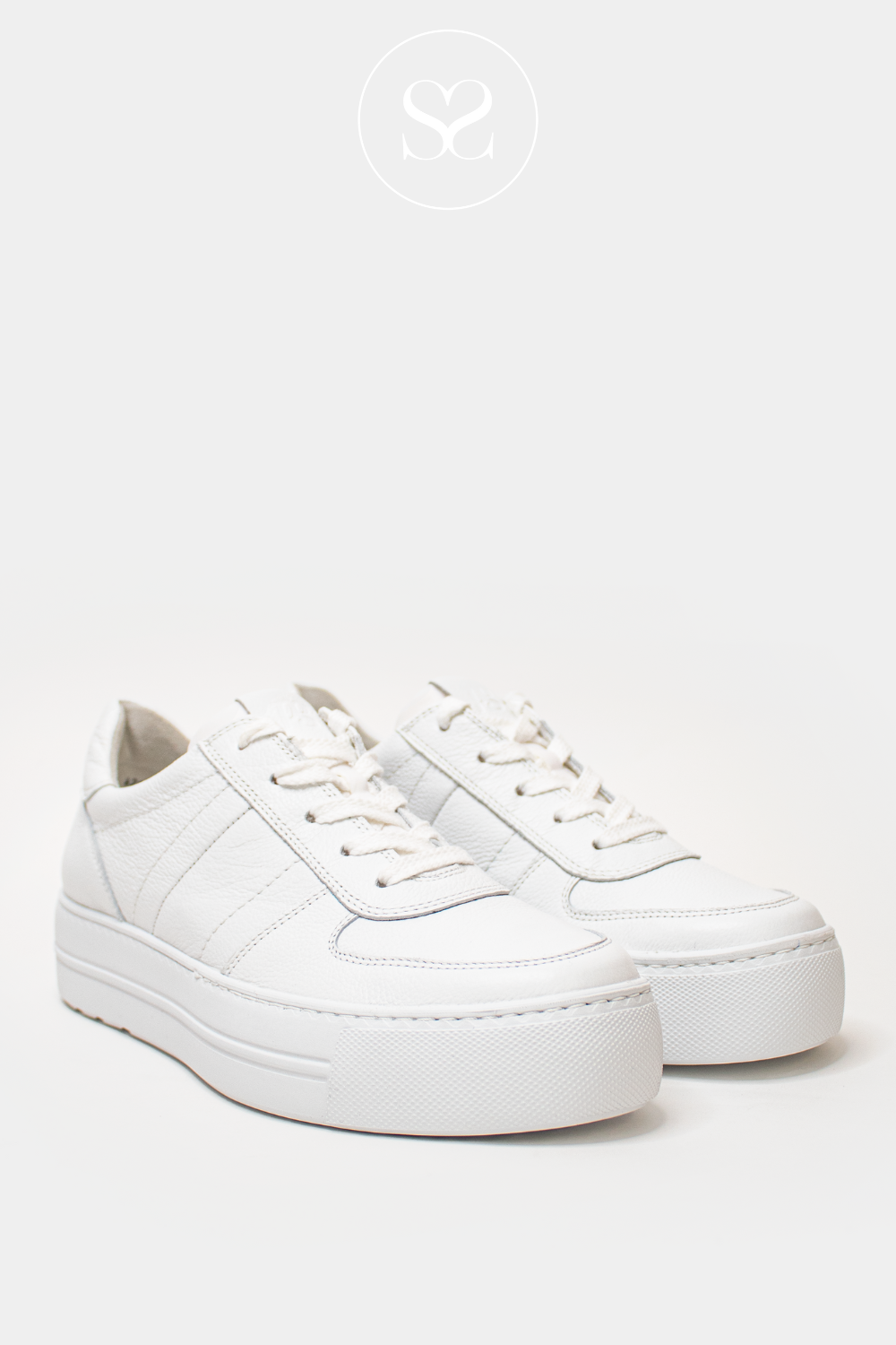 PAUL GREEN 5230 WHITE LACED FLATFORM RETRO TRAINERS