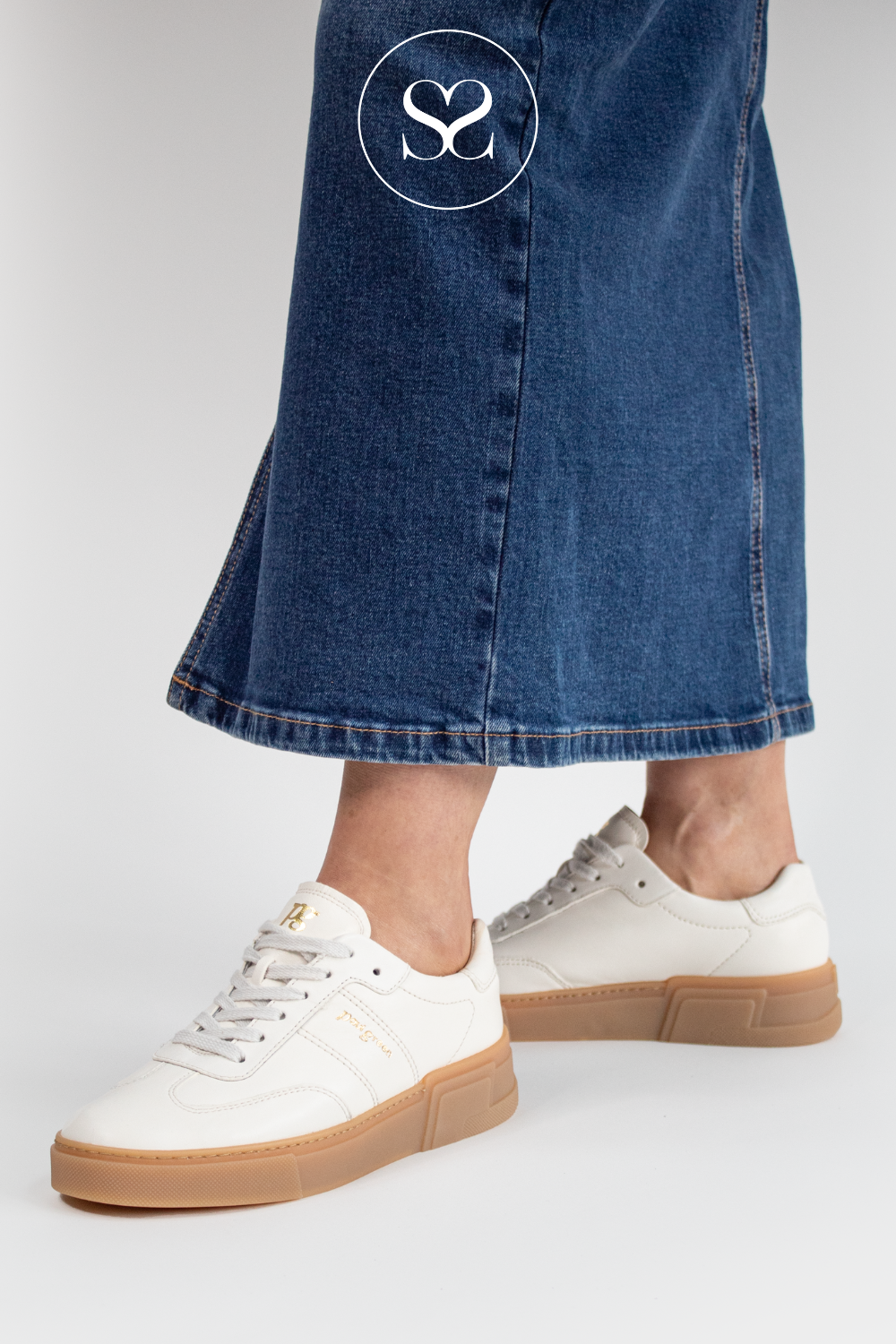 PAUL GREEN 5391 CREAM CHUNKY LEATHER TRAINERS