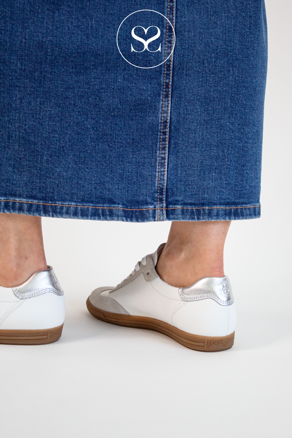 PAUL GREEN 5450 CREAM/GREY LEATHER SPORTY LOW PROFILE TRAINERS