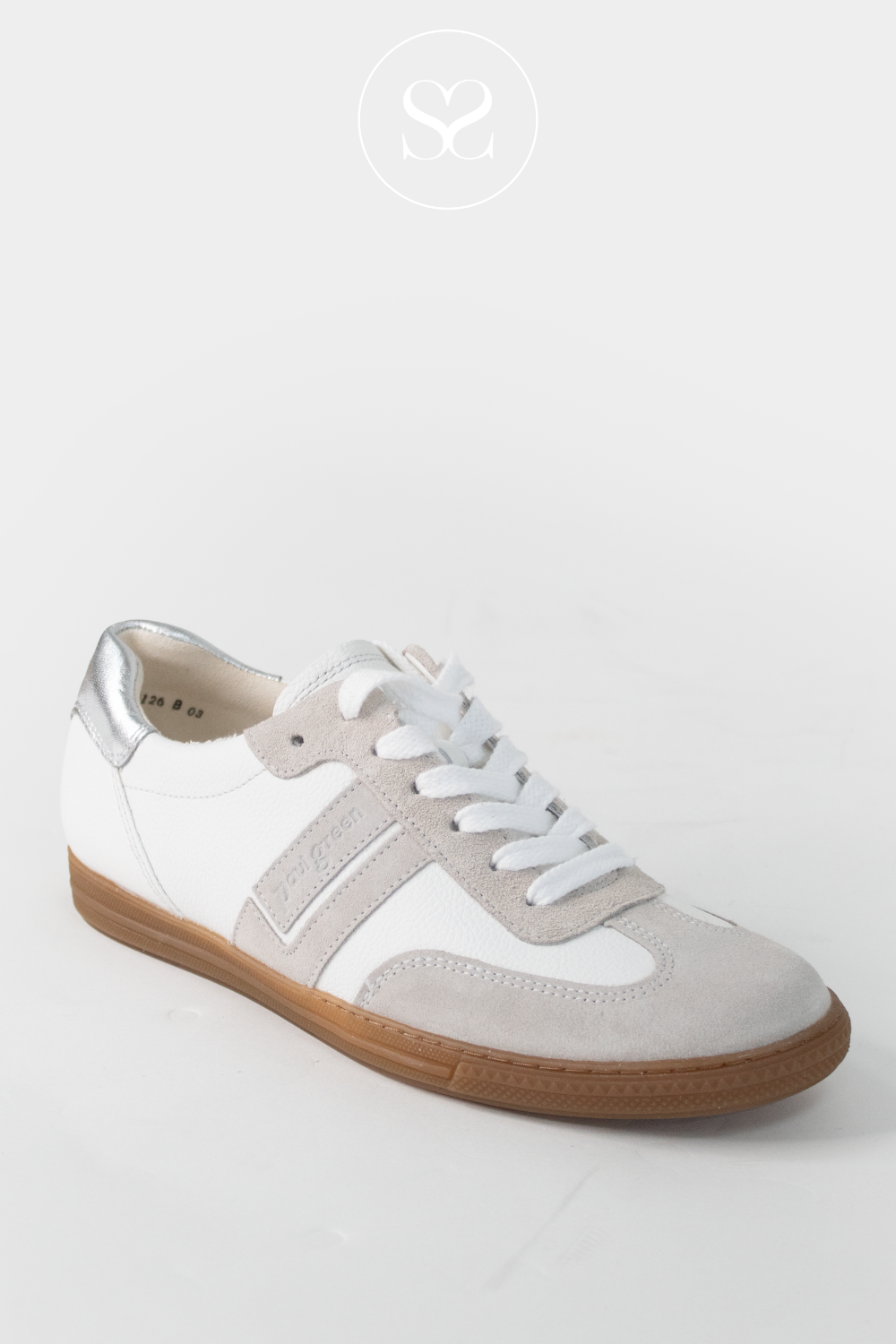 PAUL GREEN 5450 CREAM/GREY LEATHER SPORTY LOW PROFILE TRAINERS