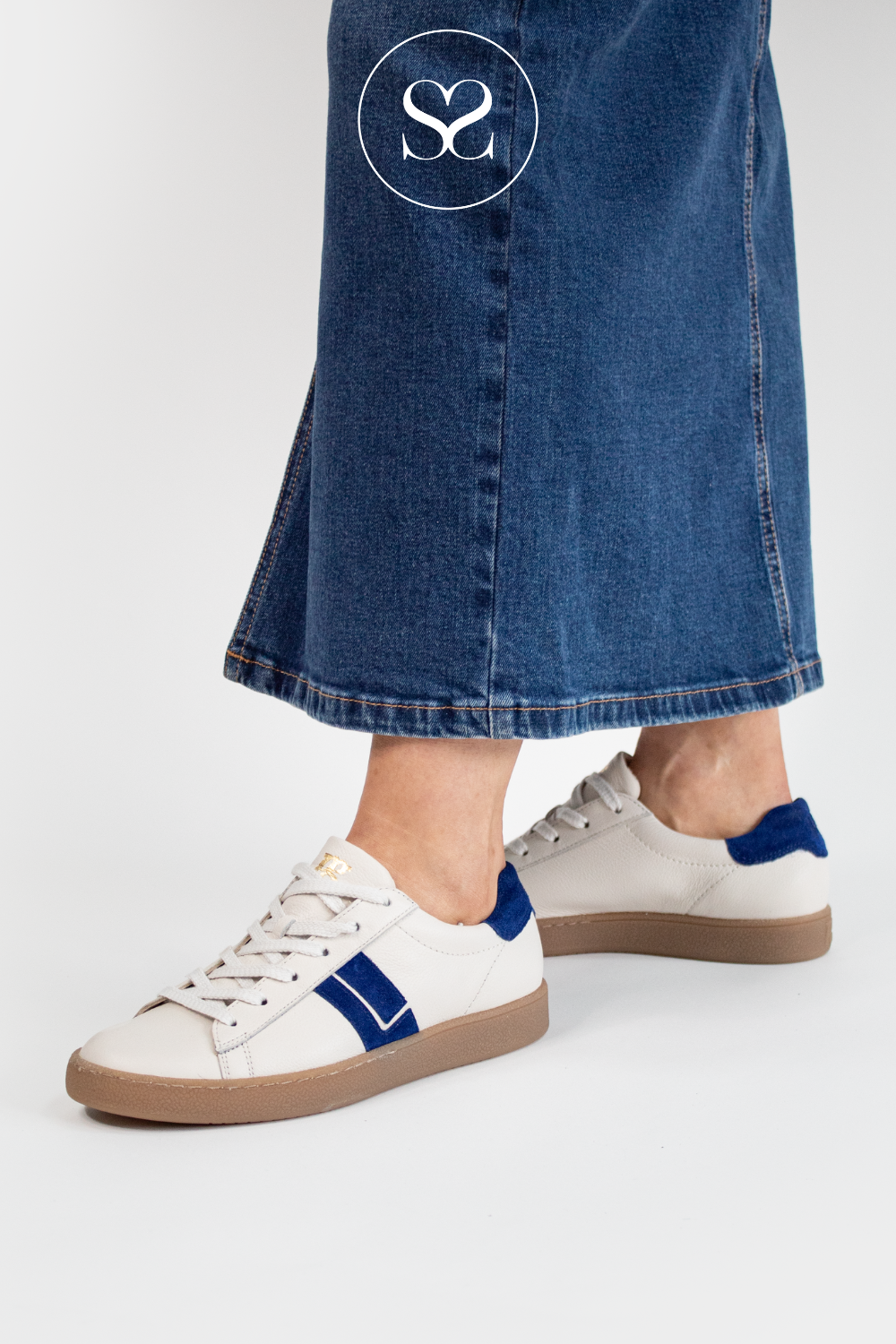 PAUL GREEN 5464 ROYAL BLUE/CREAM LEATHER LOW PROFILE TRAINERS
