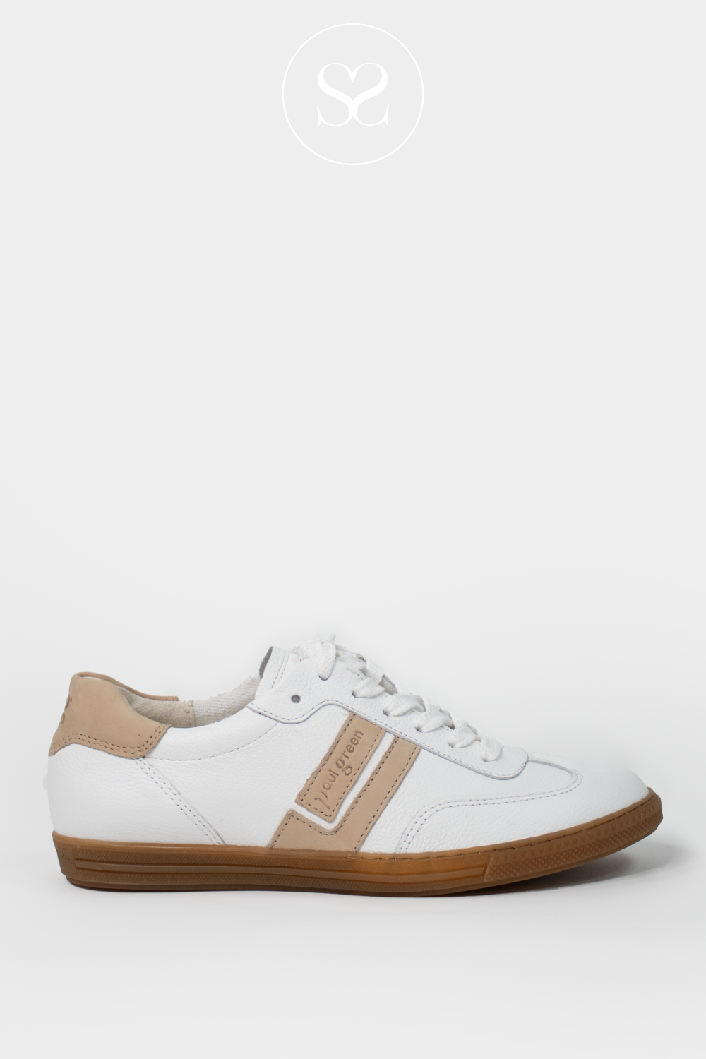 PAUL GREEN 5464 TAUPE/CREAM LEATHER PLATFORM TRAINERS