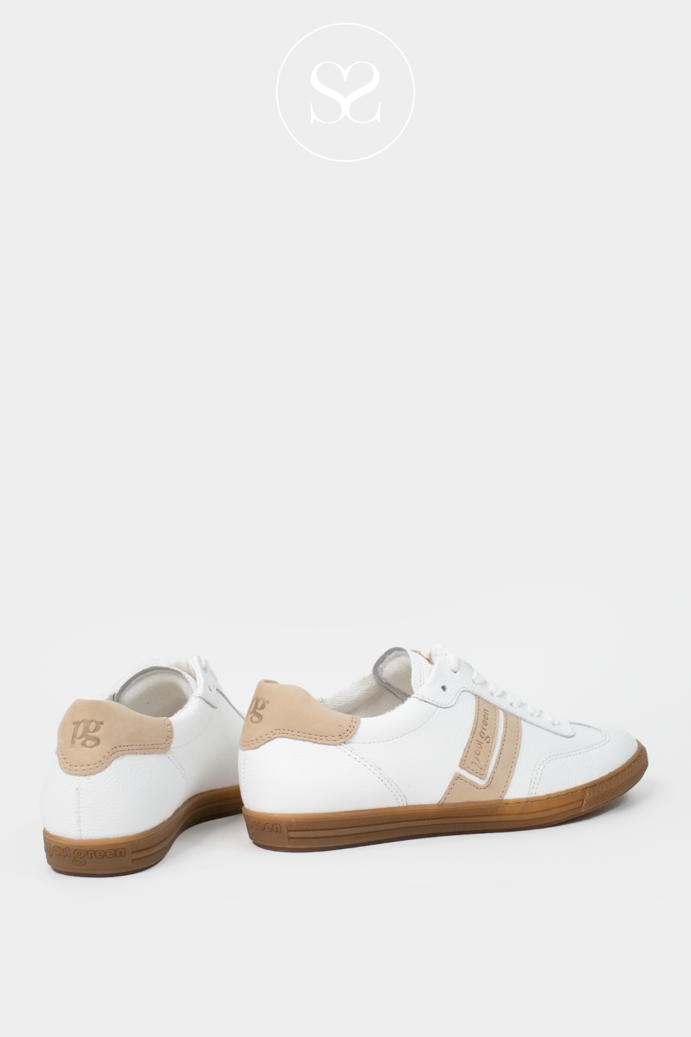 PAUL GREEN 5464 TAUPE/CREAM LEATHER PLATFORM TRAINERS