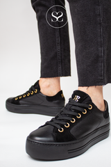 PAUL GREEN BLACK LEATHER AND SUEDE TRAINER 5286-01