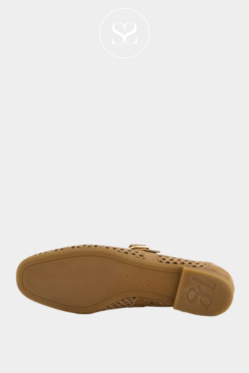 Paul Green loafer style pumps. Flat camel shoe. Adjustable ankle strap. Round toe. Leather footbed.  Comfortable everyday shoe