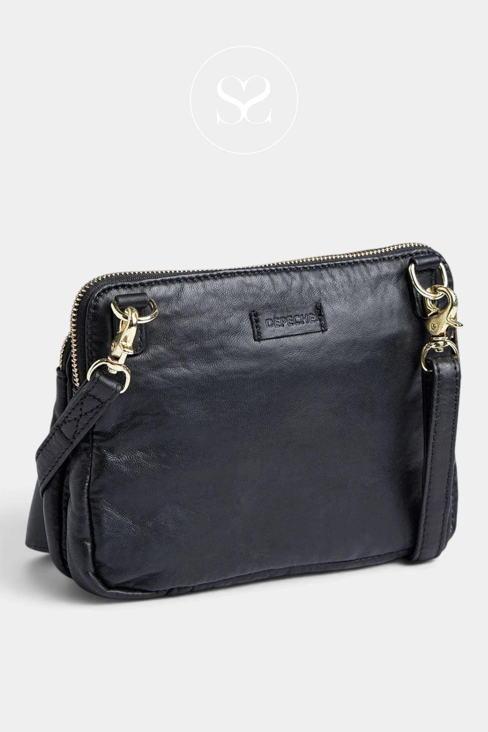 Depeche Black Leather with Gold Hardware Crossbody Bag — 17286