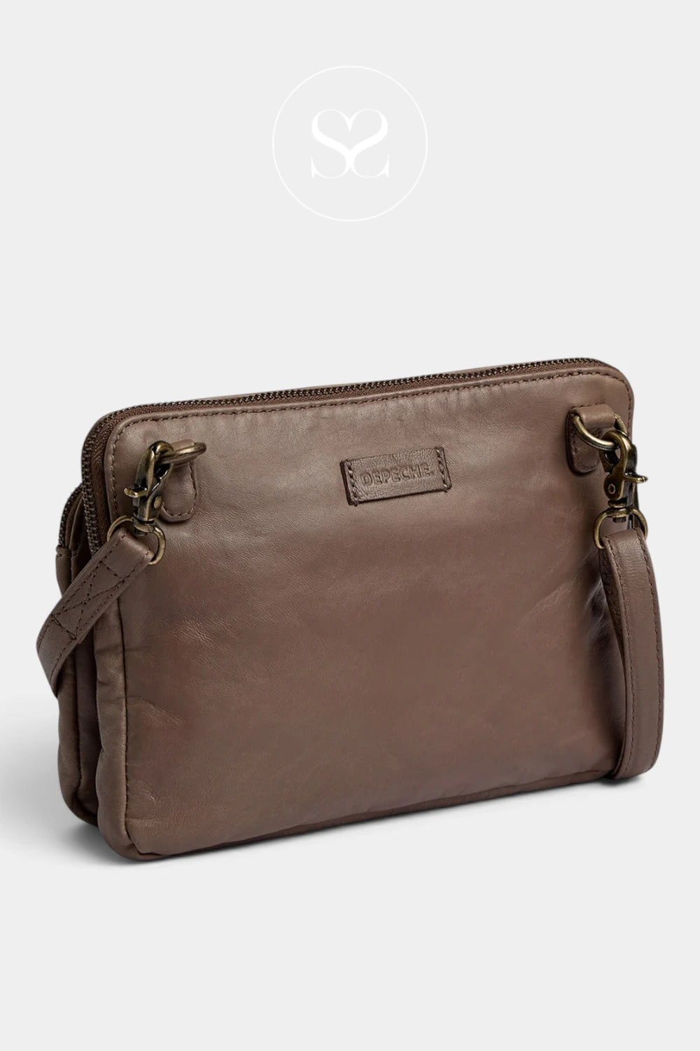 Depeche Dark Taupe Leather Crossbody Bag — 17286