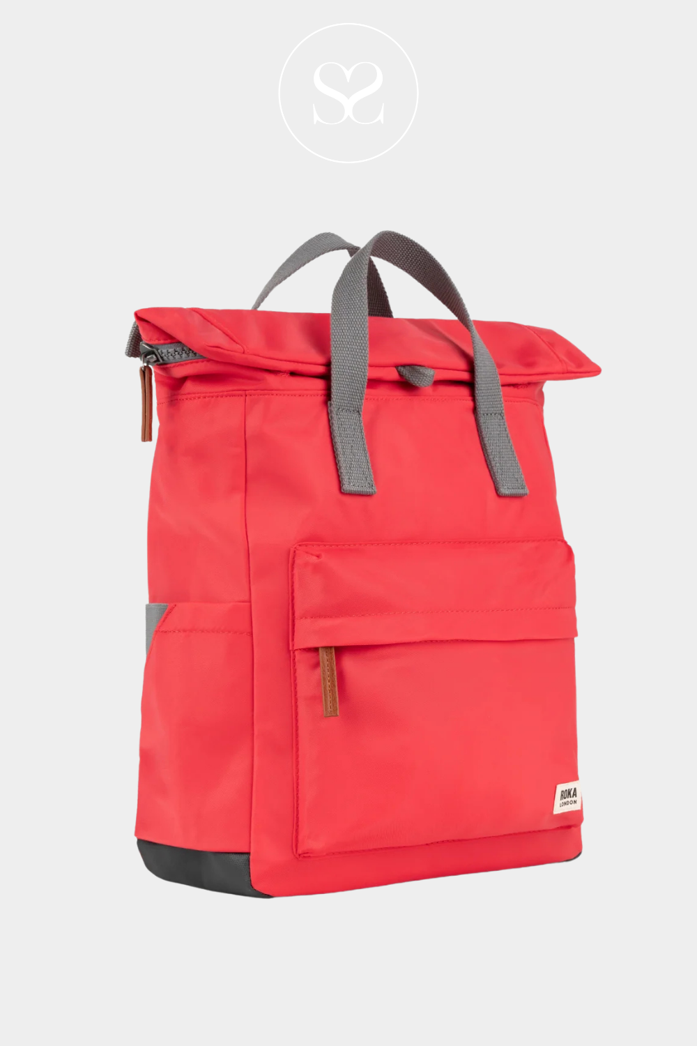 ROKA CANFIELD B MEDIUM POPPY WATERPROOF ROLL TOP BACK PACK WITH HANDLE STRAPS AND FRONT ZIP POCKET