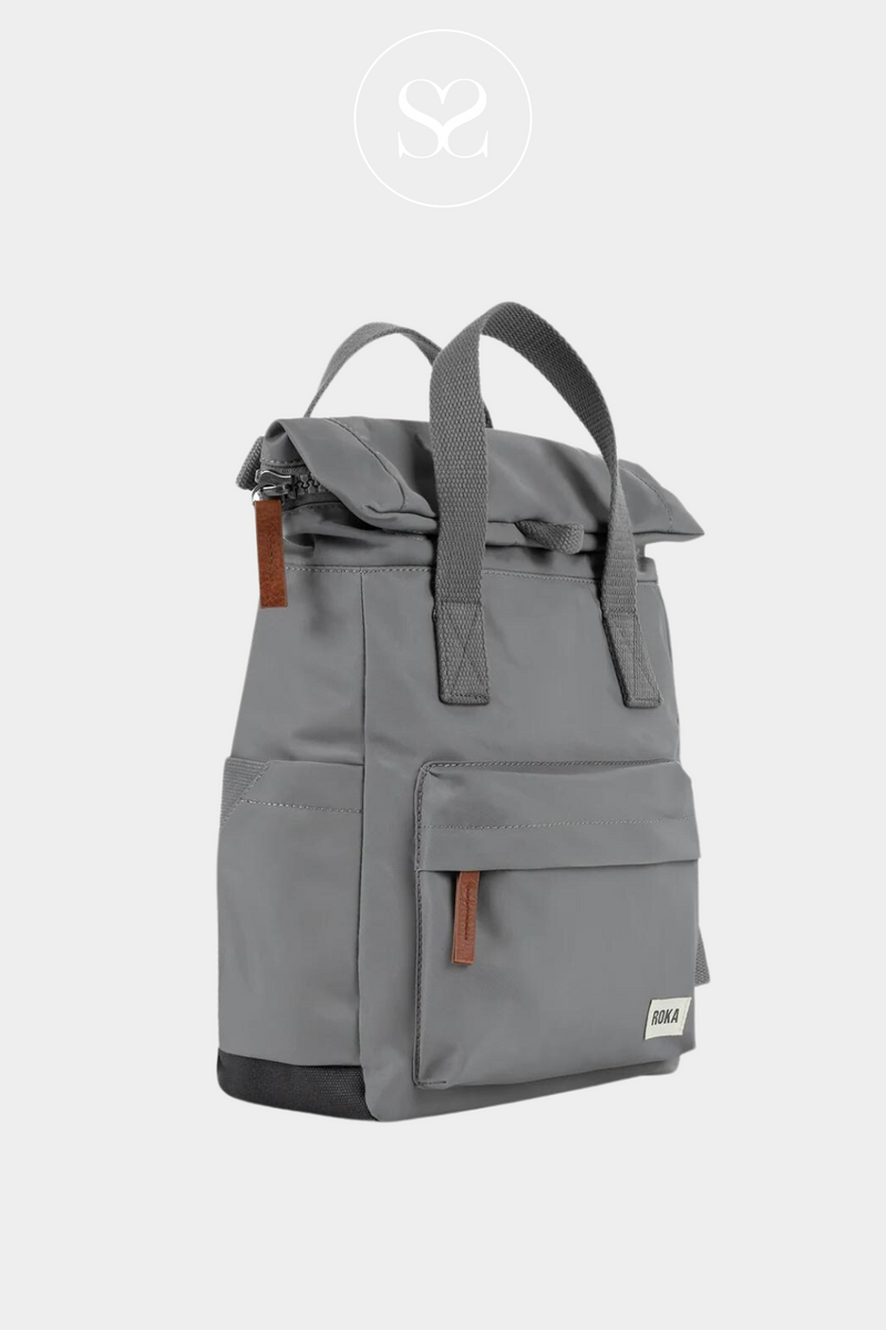 ROKA CANFIELD B SMALL GREY WATERPROOF BACKPACK WITH MULTIPLE POCKETS AND EXTENDABLE FOLD OVER FOR EXTRA STORAGE
