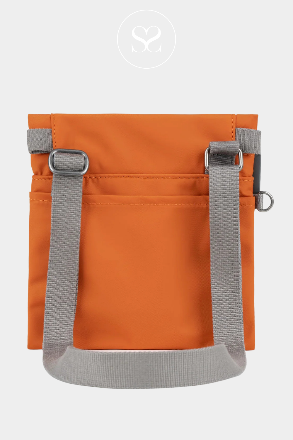 ROKA STRATFORD SMALL BURNT ORANGE WATER PROOF ROLL TOP BAG WITH BACK POCKETS AND ADJUSTABLE BACK STRAP