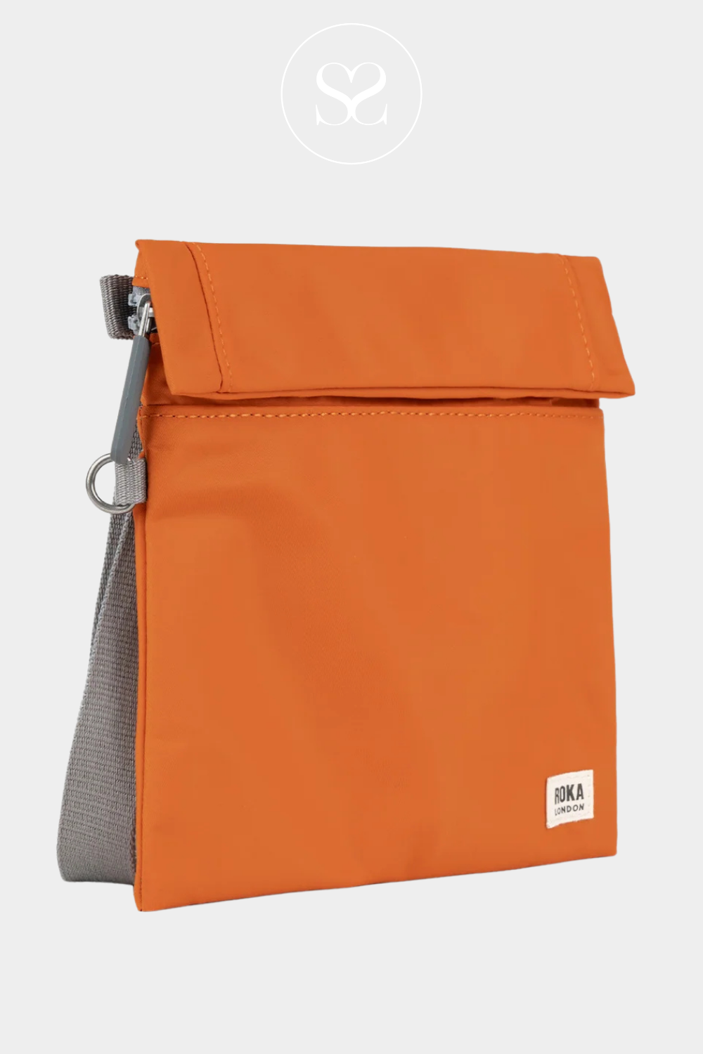 ROKA STRATFORD SMALL BURNT ORANGE WEATHER-RESISTANT REPURPOSED NYLON ROLL TOP BAG WITH WIDE OPENING MOUTH ZIP AND MAGNETICHOLDERS 