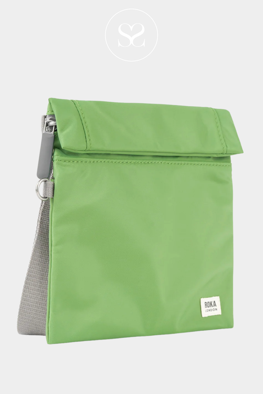 ROKA STRATFORD SMALL KIWI WEATHER-RESISTANT REPURPOSED NYLON FRONT ZIP OPENING WITH BACK POCKET 