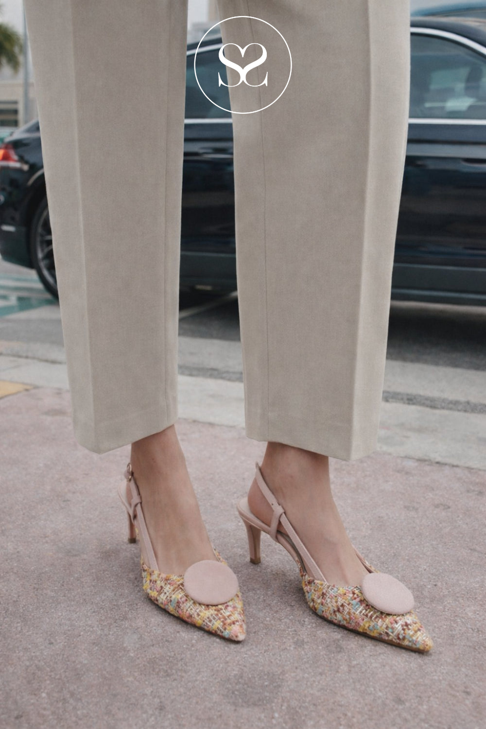 LODI Pink Woven Tweed Sling Back Heels - NIVIS