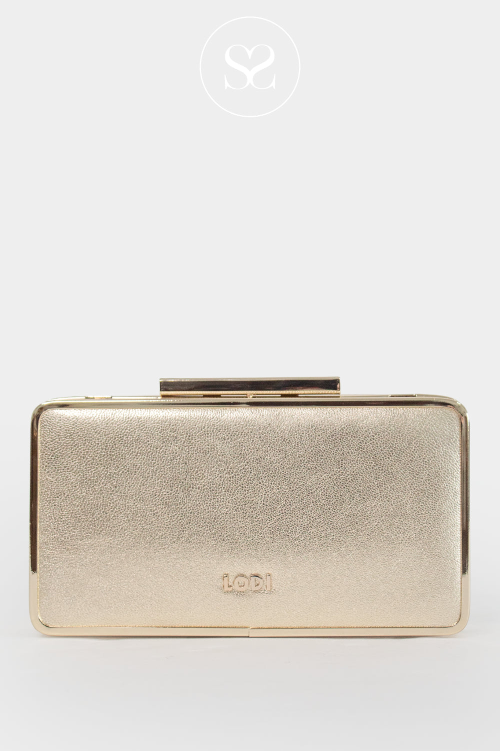 lodi rectangular clutch bag in gold leather